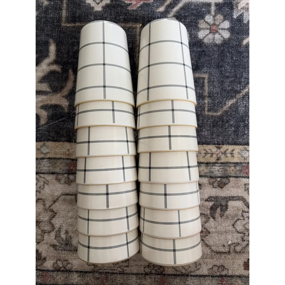 (14) Hearth & Hand Grid Pattern Melamine Drinkware Gray/Cream/Gold Cups
